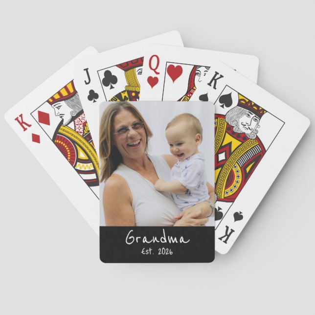 Grandma Established white script photo Playing Cards (Back)
