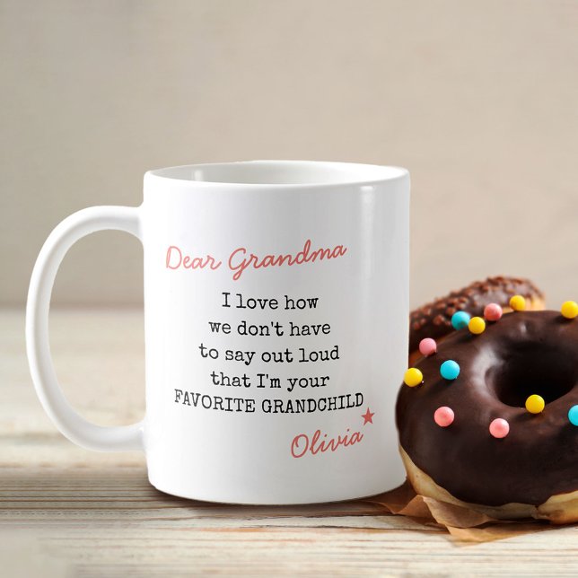 Grandma Favourite Grandchild Typewriter Typography Coffee Mug (Creator Uploaded)