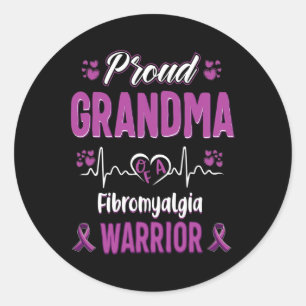 Grandma Fibromyalgia Warrior Awareness Ribbon Purp Classic Round Sticker