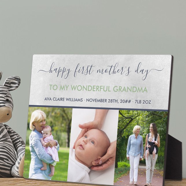 Grandma First Mothers Day - 3 Photo Personalised Plaque (Creator Uploaded)