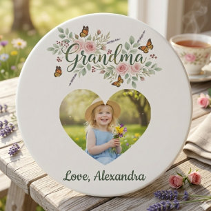 Grandma Floral Butterfly Photo Coaster