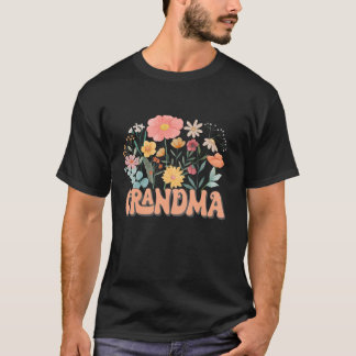 Grandma Floral Daisy Hippie Groovy Wildflower Moth T-Shirt