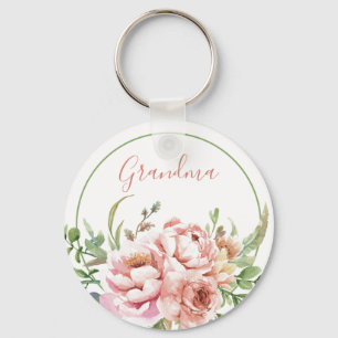 Grandma Floral Personalised Keychain   Editable