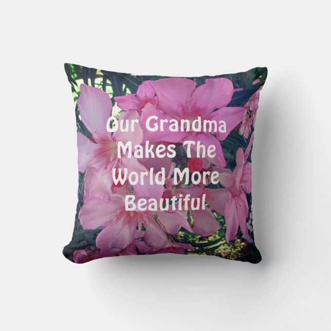 Grandma Floral Photo Bright Pink Oleander Flowers Cushion (Front)