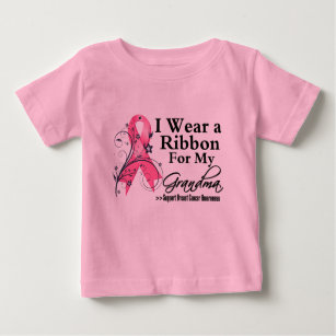 Grandma Floral Ribbon - Breast Cancer Baby T-Shirt
