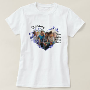 Grandma flower heart With Grandkids Names & Photo T-Shirt
