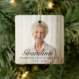 Grandma Forever In Our Hearts Photo Memorial Ceramic Ornament
