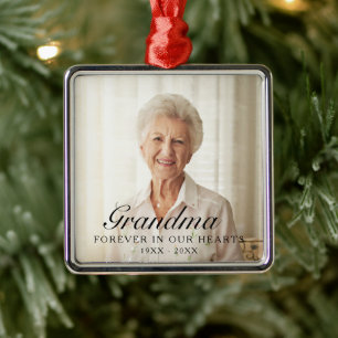 Grandma Forever In Our Hearts Photo Memorial Metal Ornament