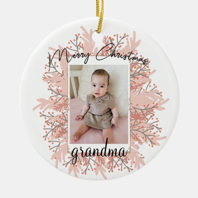 Grandma From Grandkid Christmas Photo  Ceramic Ornament (Front)