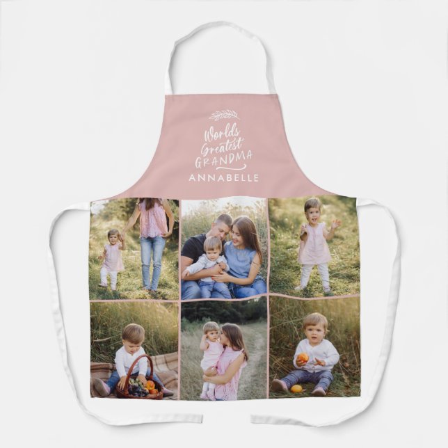 Grandma gift 8 photo grandchild simple typography  apron (Front)