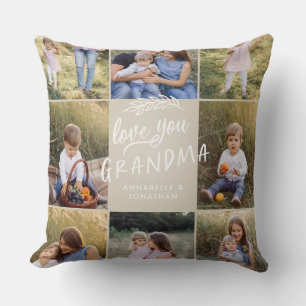 Grandma gift 8 photo grandchild simple typography  cushion