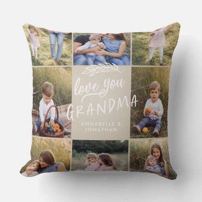 Grandma gift 8 photo grandchild simple typography  cushion (Front)