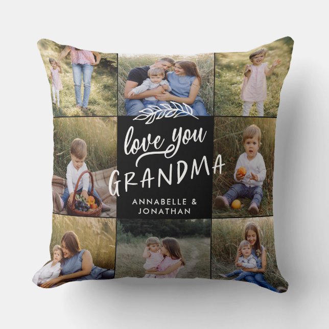Grandma gift 8 photo grandchild simple typography  cushion (Front)