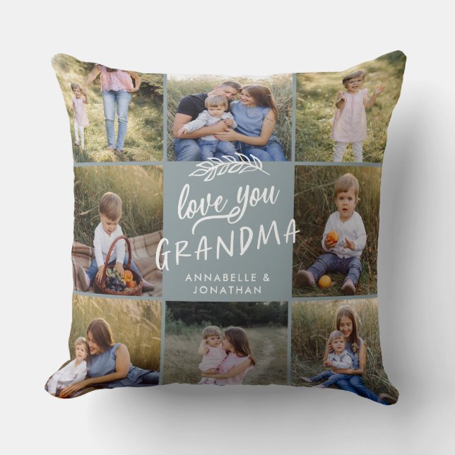 Grandma gift 8 photo grandchild simple typography  cushion (Front)