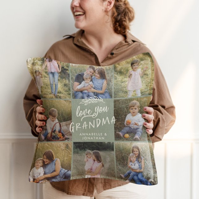 Grandma gift 8 photo grandchild simple typography  cushion (Creator Uploaded)