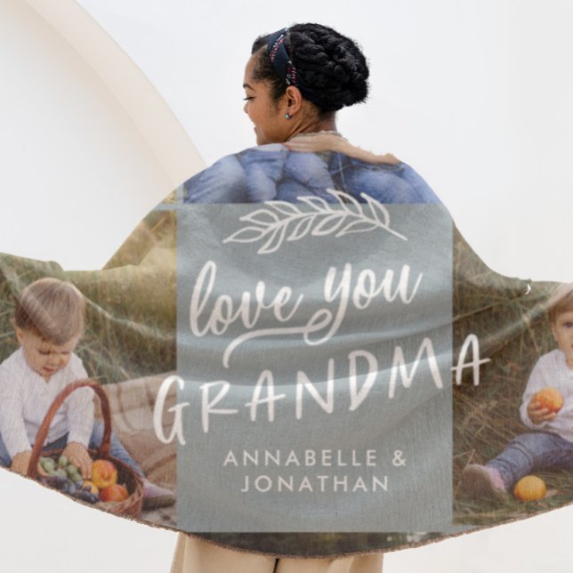 Grandma gift 8 photo grandchild simple typography fleece blanket (Creator Uploaded)