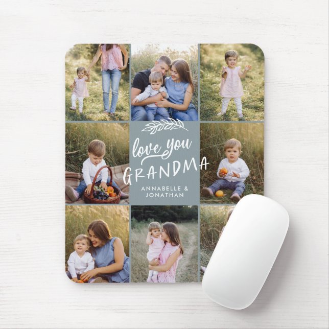 Grandma gift 8 photo grandchild simple typography mouse pad (With Mouse)