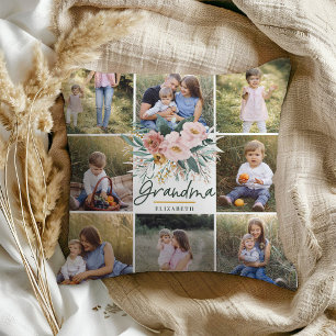 Grandma gift 8 photo pink girly beautiful floral cushion