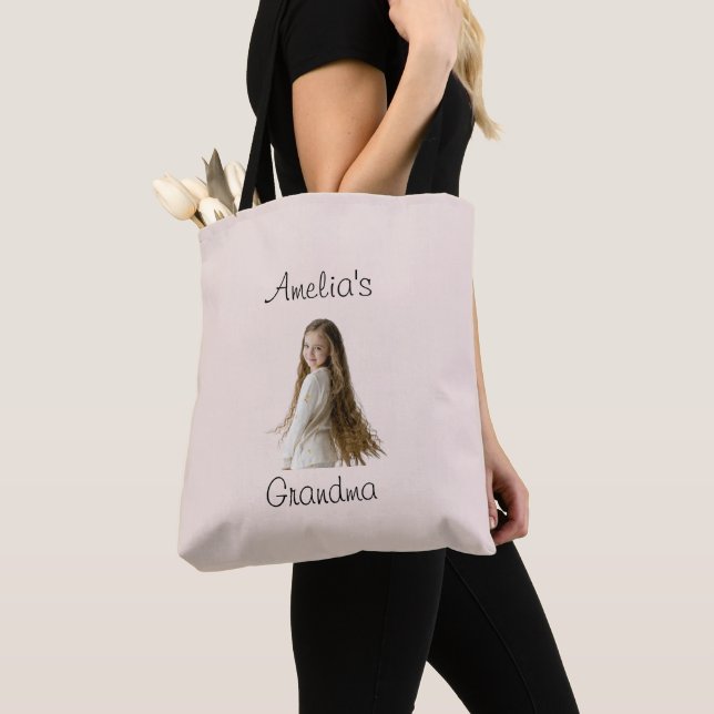 Grandma Gift – Grandchild Name & Photo -  Tote Bag (Close Up)