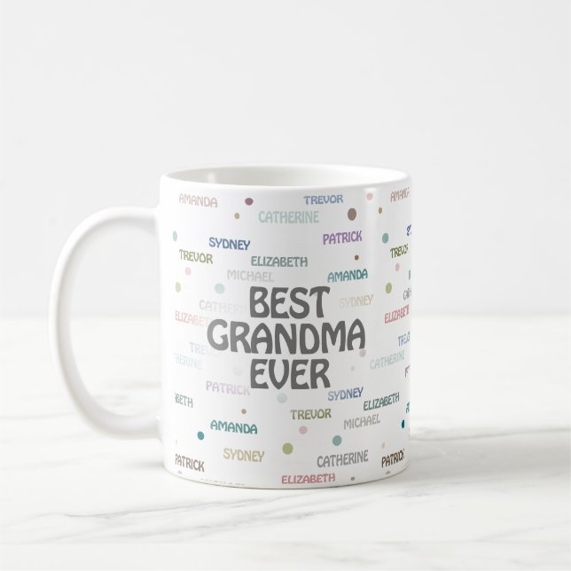 Grandma Gift Grandchildren 5-7 Names Coffee Mug (Left)