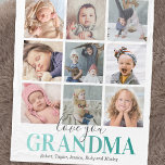 Grandma Gift | Love You Photo Fleece Blanket<br><div class="desc">Personalised grandmother warm fleecy blanket featuring a elegant white background that can be changed to any colour,  a 9 picture collage template for you to customise,  the saying "love you grandma" in a trendy teal gradient font,  and the names of the grandchildren.</div>
