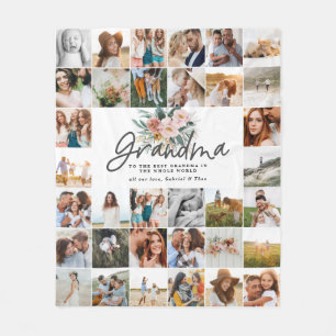 Grandma gift multi photo beautiful floral fleece blanket