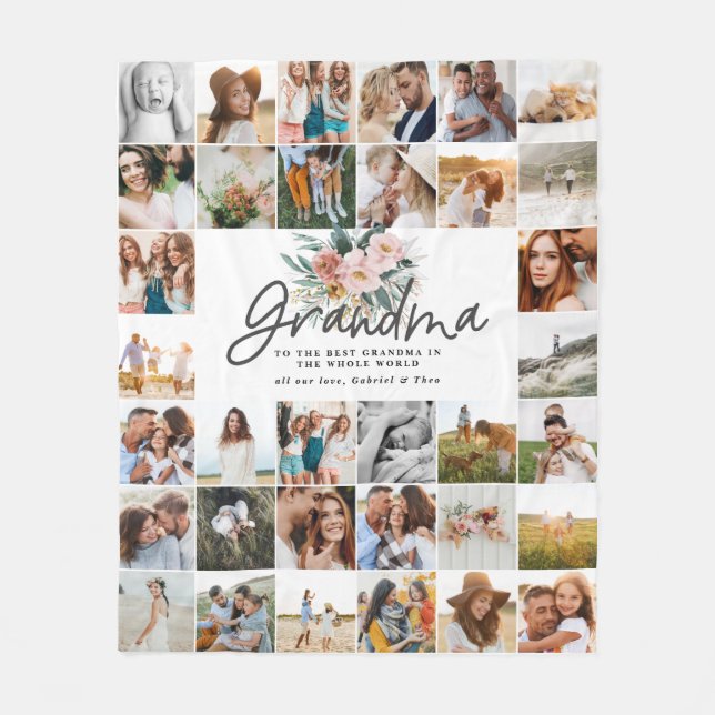 Grandma gift multi photo beautiful floral fleece blanket (Front)