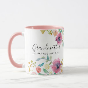 Grandma Gift - Pretty Plum Pink Flowers Perosonal Mug