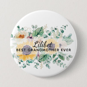GRANDMA Gifts - Sunflower Themed Personalised 7.5 Cm Round Badge
