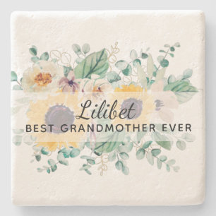GRANDMA Gifts - Sunflower Themed Personalised Stone Coaster