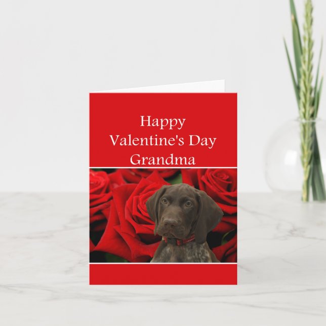 Grandma  Glossy Grizzly Valentine Puppy Love Holiday Card (Front)