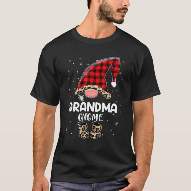 Grandma Gnome Buffalo Plaid Matching Family T-Shirt (Front)