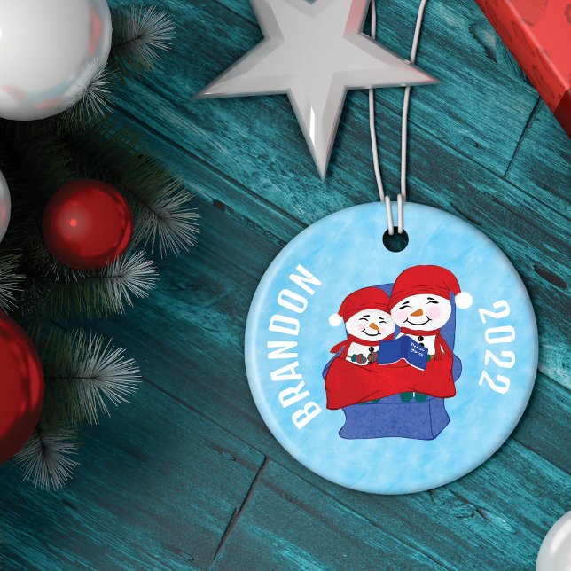 Grandma Grandchild Snuggled Snowmen Christmas Ceramic Ornament (Creator Uploaded)
