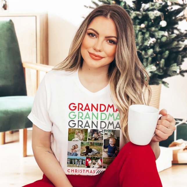 Grandma Grandkid Family Picture Collage Christmas T-Shirt (Creator Uploaded)