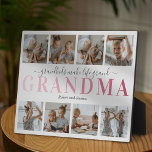 Grandma Grandkids Family Photo Plaque<br><div class="desc">Personalised mothers day grandmother plaque featuring a 8 photo collage template of the grandchildren,  the saying 'grandkids make life grand' in a elegant script font,  'GRANDMA' in a pretty pink gradient font,  and the their names.</div>
