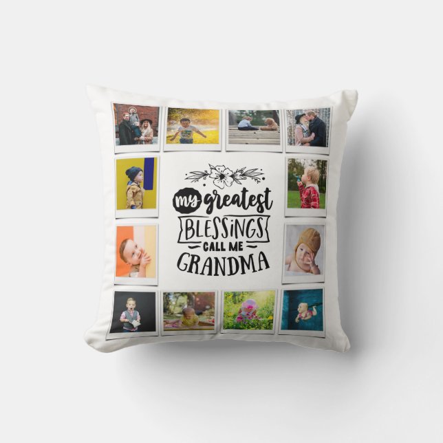 Grandma Grandkids Greatest Blessing Photo Collage Cushion (Front)