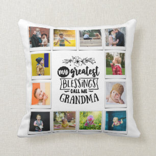 Grandma Grandkids Greatest Blessing Photo Collage Cushion