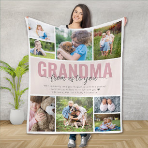 Grandma Grandkids Hug Pink Photo Collage Fleece Blanket