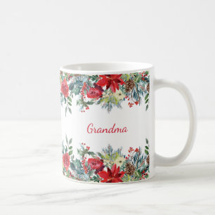 Grandma Grandmother Christmas Rose Monogram Coffee Mug