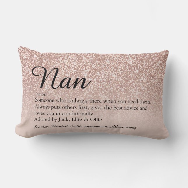 Grandma Grandmother Definition Rose Gold Glitter Lumbar Cushion (Front)