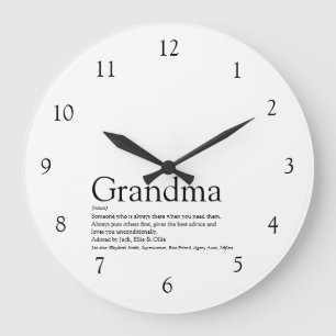 Grandma, Grandmother, Granny Quote Black and White Large Clock