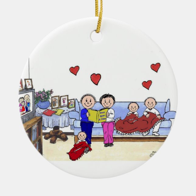 Grandma & Grandpa, 3 Children Ceramic Tree Decoration (Front)