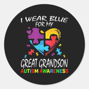 Grandma Grandpa Blue For My Great Grandson Autism Classic Round Sticker