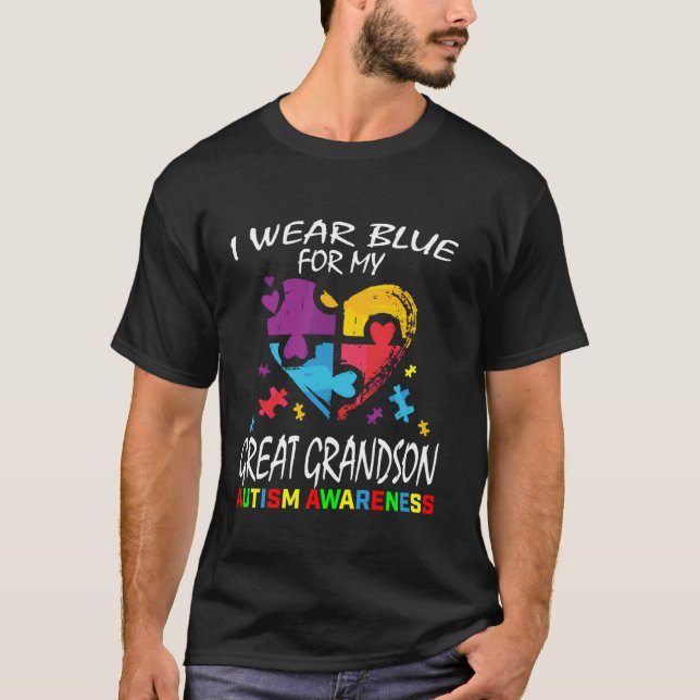 Grandma Grandpa Blue For My Great Grandson Autism  T-Shirt (Front)