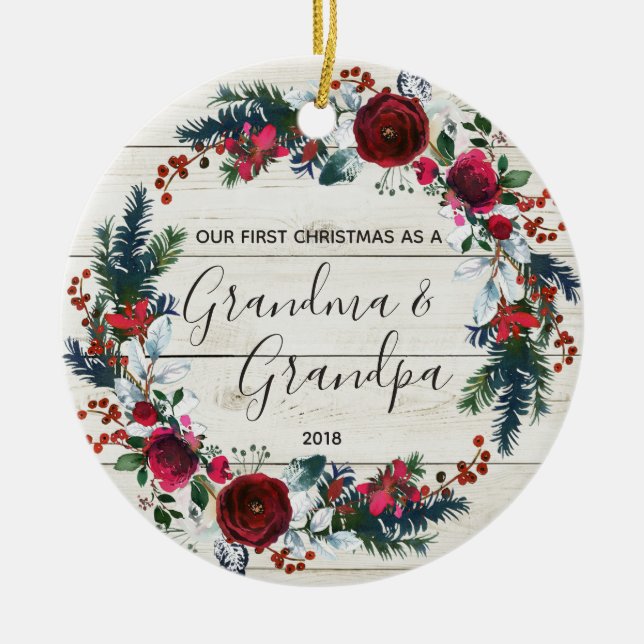 Grandma & Grandpa First Christmas Ornament (Front)