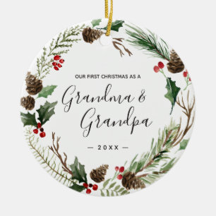 Grandma & Grandpa First Floral Christmas Ornament