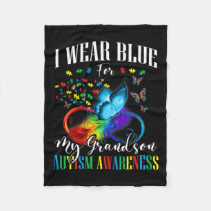 Grandma Grandpa I Wear Blue For My Grandson Autism Fleece Blanket