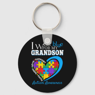Grandma Grandpa I Wear Blue For My Grandson Autism Key Ring