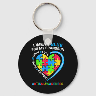 Grandma Grandpa I Wear Blue For My Grandson Autism Key Ring