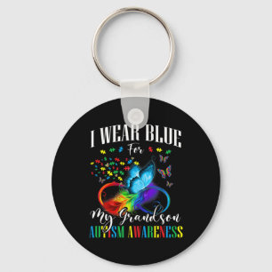 Grandma Grandpa I Wear Blue For My Grandson Autism Key Ring
